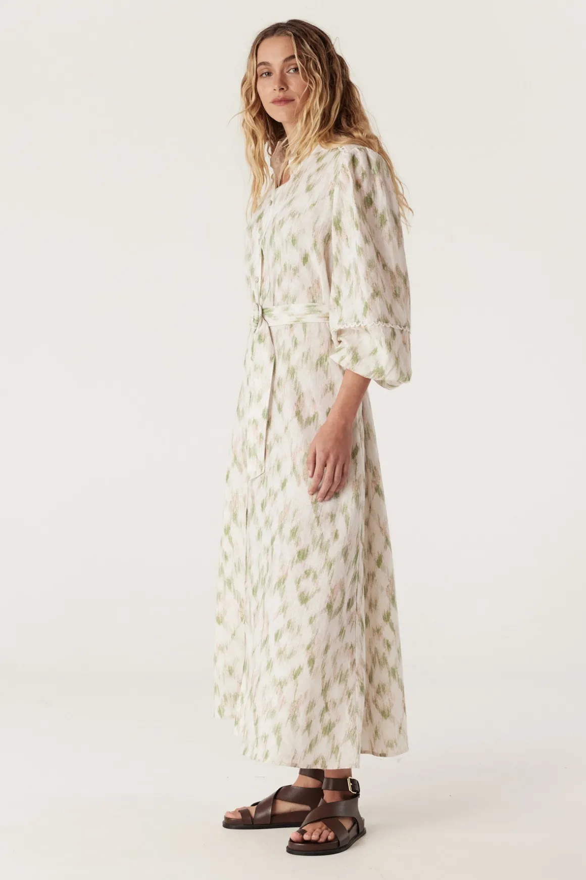 Adeline Linen Dress - Ikat Print