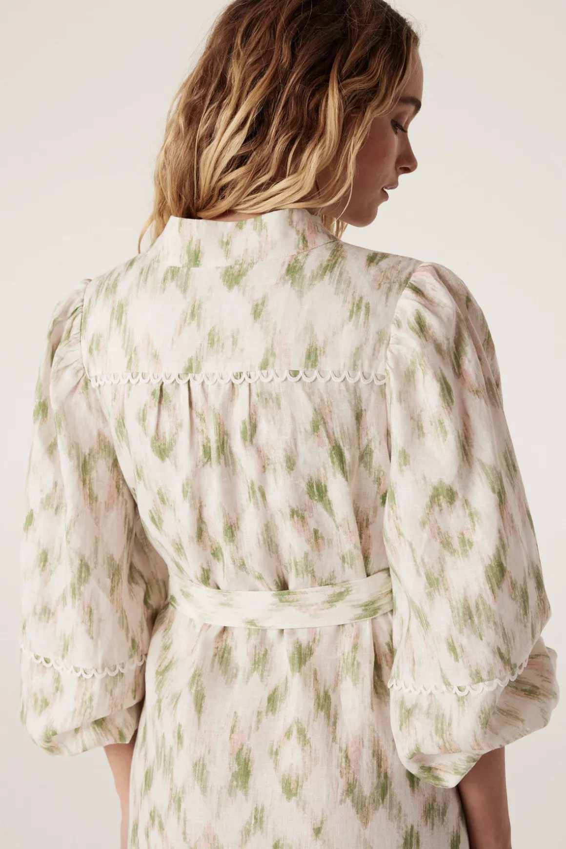 Adeline Linen Dress - Ikat Print
