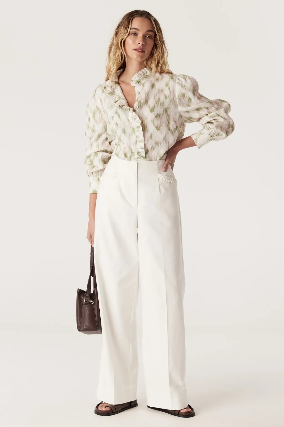 Adeline Linen Frill Blouse - Ikat Print