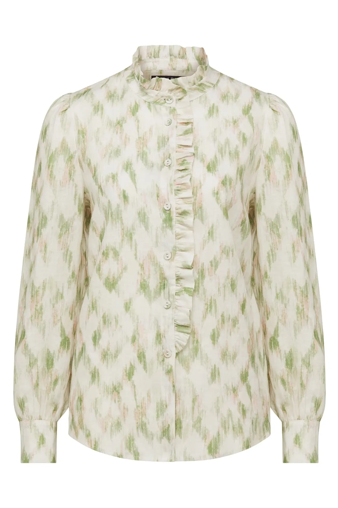 Adeline Linen Frill Blouse - Ikat Print