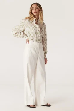 Adeline Linen Frill Blouse - Ikat Print