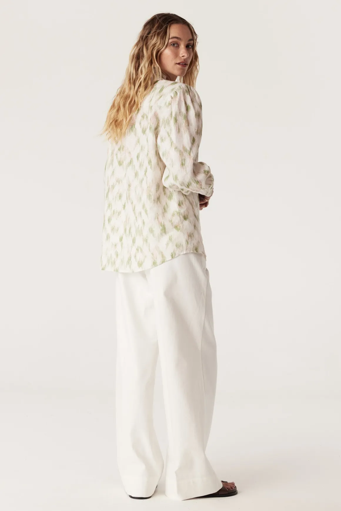 Adeline Linen Frill Blouse - Ikat Print
