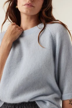 Brushed Pure Cashmere Top - Pale Blue