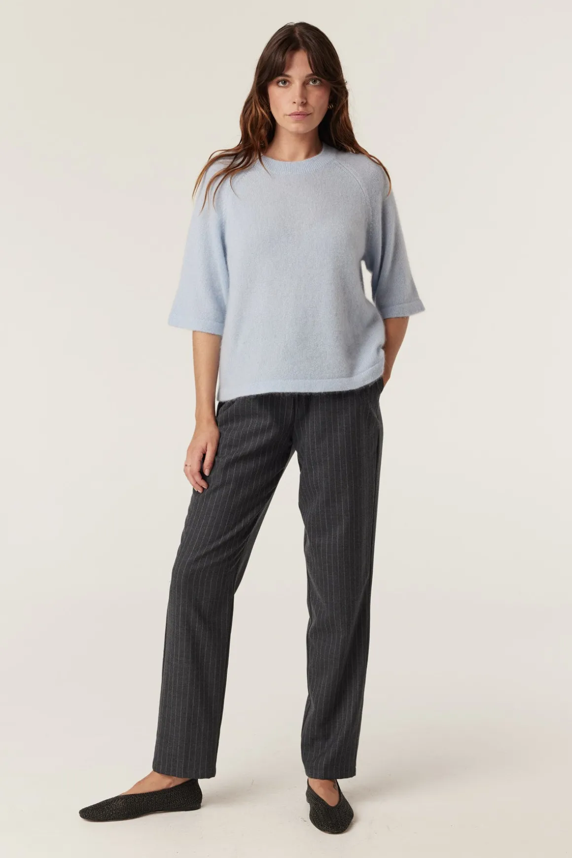 Brushed Pure Cashmere Top - Pale Blue
