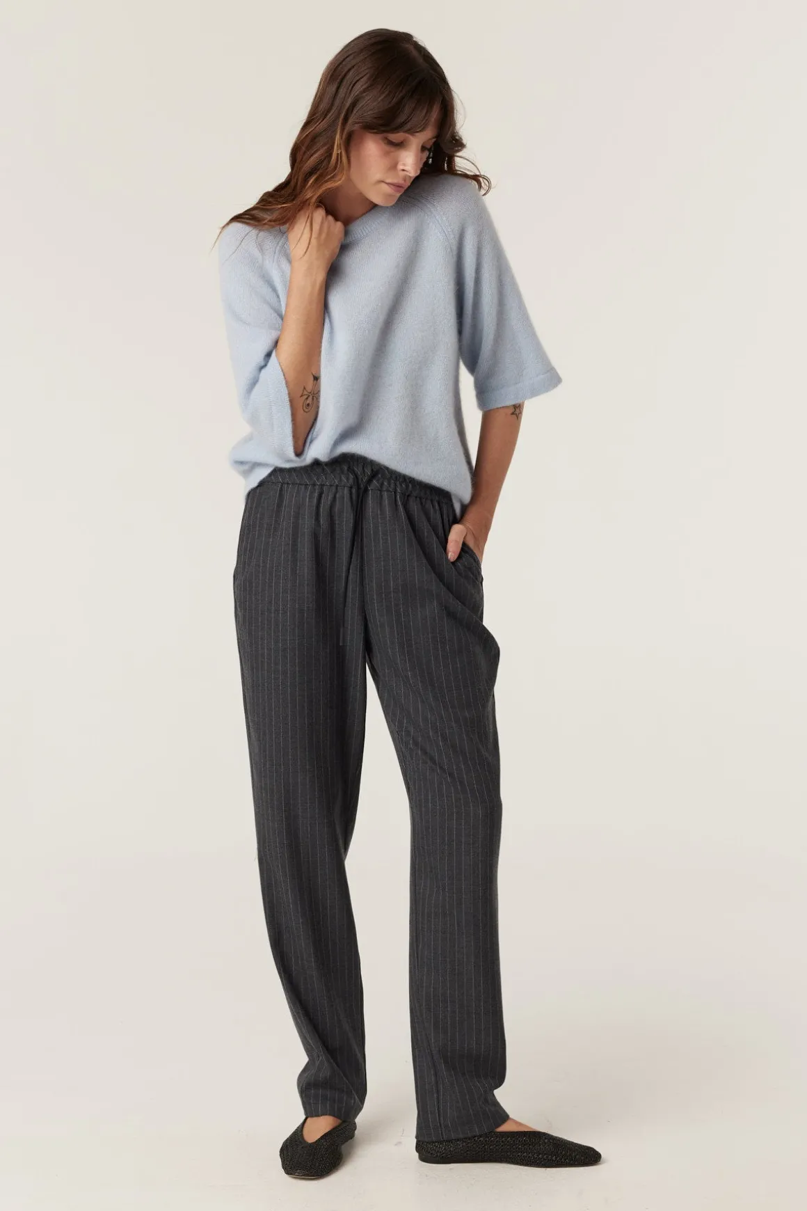 Brushed Pure Cashmere Top - Pale Blue