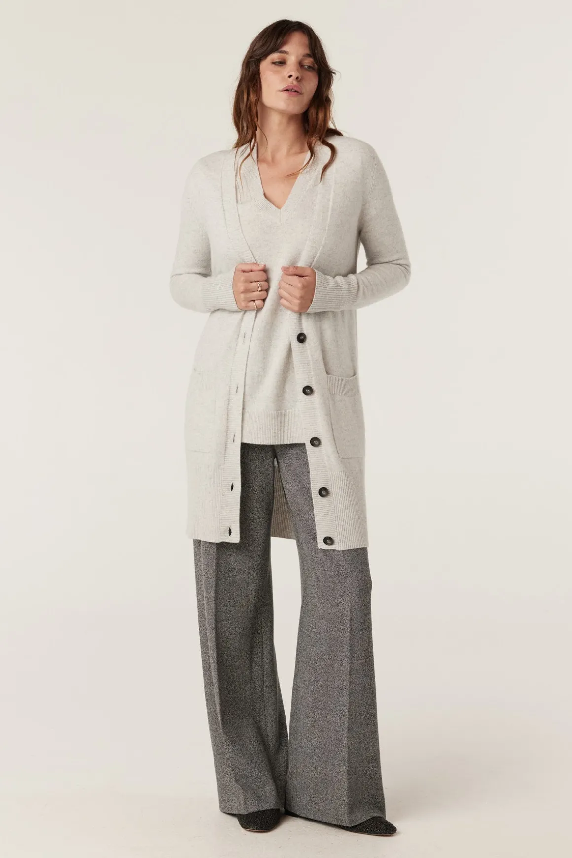 Cashwool Long Cardigan - Grey Marle