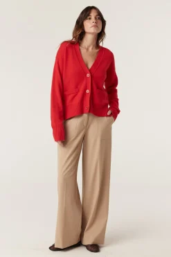 Cashwool V Cardigan - Poppy Red