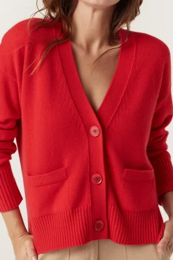 Cashwool V Cardigan - Poppy Red