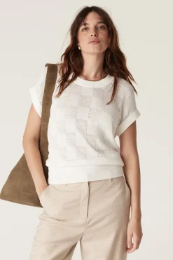 Checkerboard Knit Top - White