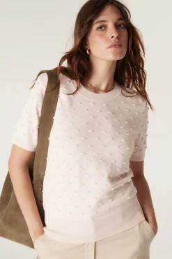 Cotton Cashmere Bobble Tee - Pink