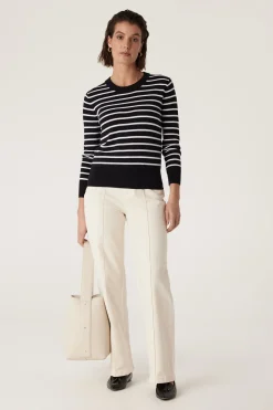 Cotton Stripe Crew Jumper - Black Stripe