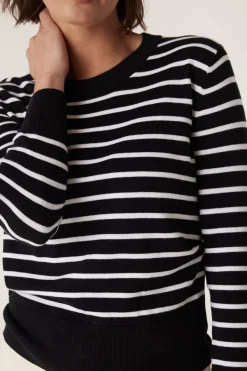 Cotton Stripe Crew Jumper - Black Stripe