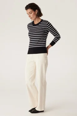 Cotton Stripe Crew Jumper - Black Stripe