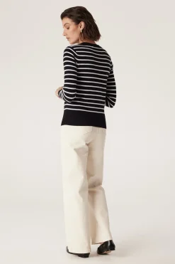 Cotton Stripe Crew Jumper - Black Stripe