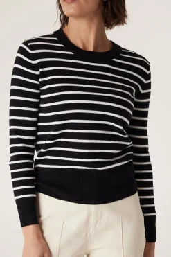 Cotton Stripe Crew Jumper - Black Stripe