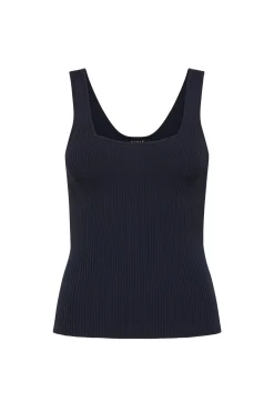 Crepe Ribbed Knit Tank - Navy