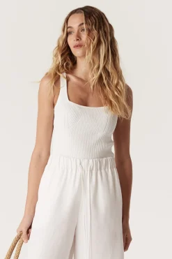Crepe Ribbed Knit Tank - White