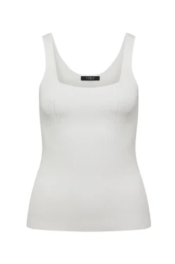 Crepe Ribbed Knit Tank - White