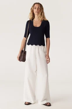 Crepe Scallop Top - Navy
