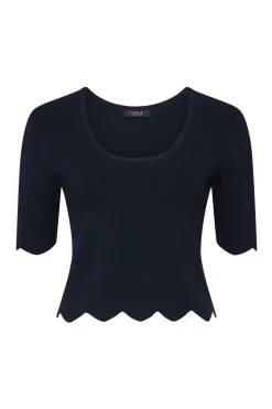 Crepe Scallop Top - Navy