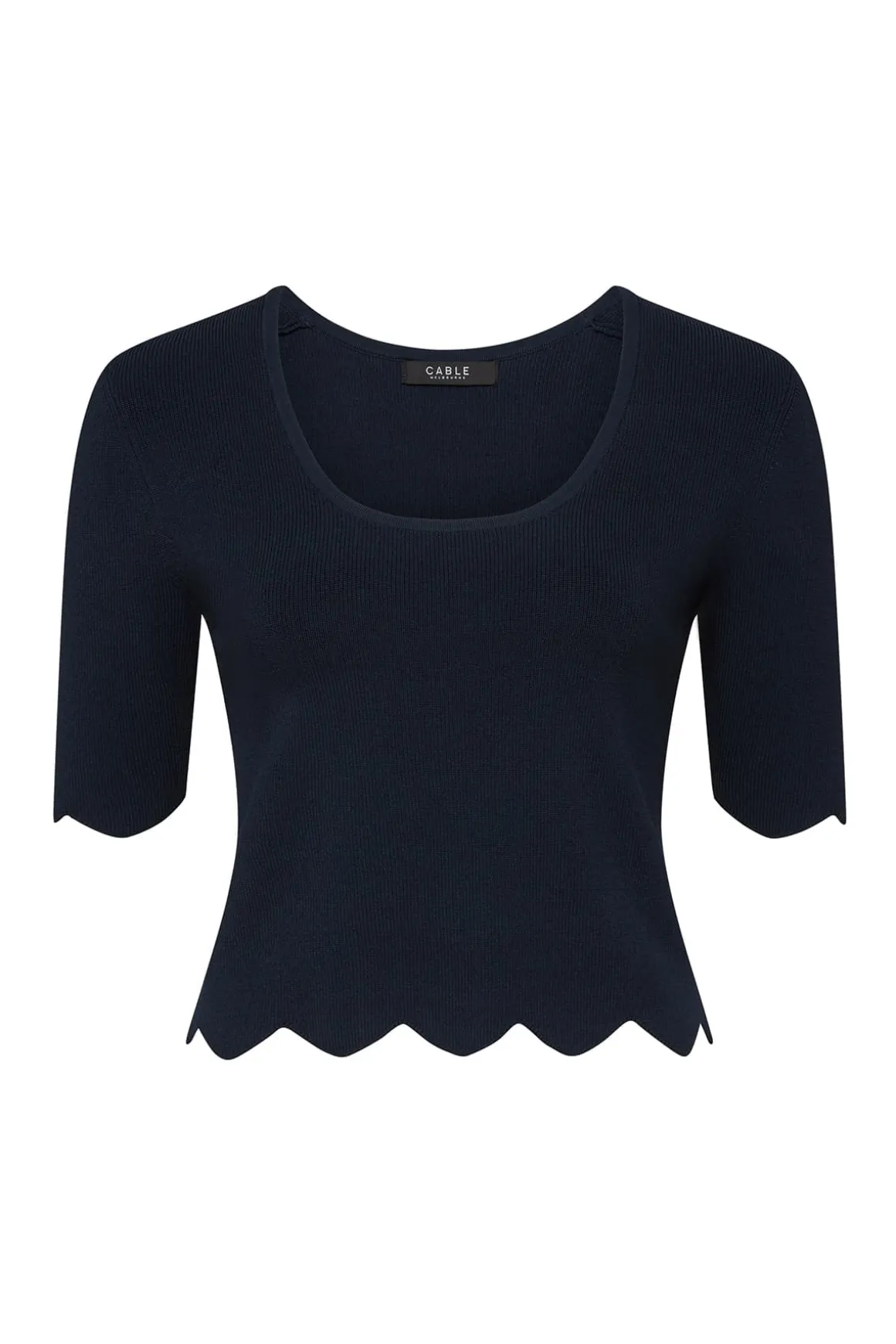 Crepe Scallop Top - Navy