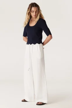 Crepe Scallop Top - Navy