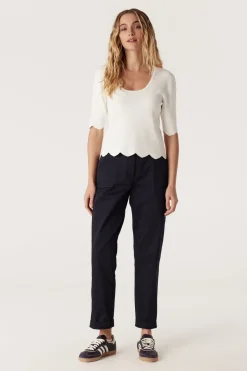 Crepe Scallop Top - White