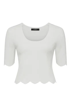 Crepe Scallop Top - White