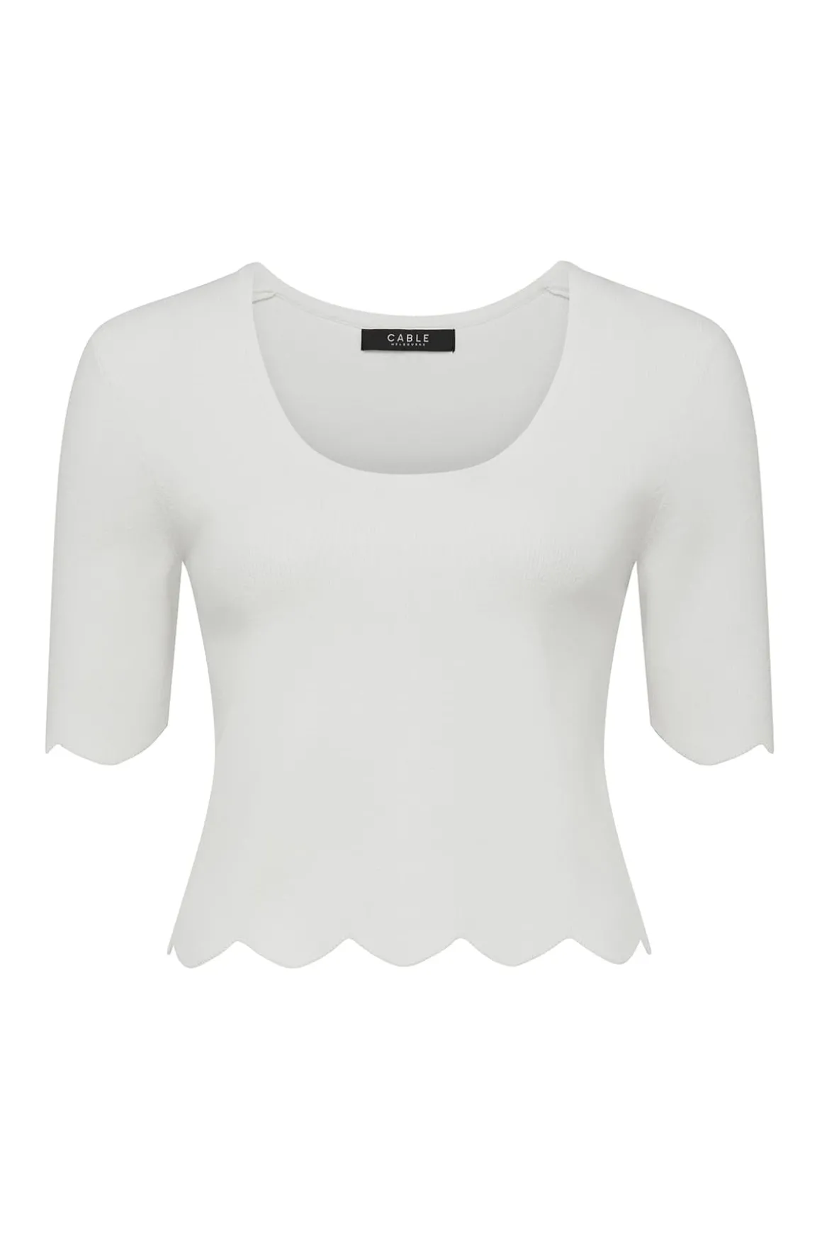 Crepe Scallop Top - White
