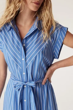 Felicity Stripe Poplin Dress - Blue Stripe