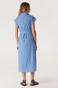 Felicity Stripe Poplin Dress - Blue Stripe