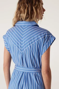 Felicity Stripe Poplin Dress - Blue Stripe