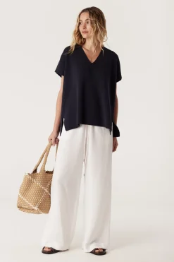 Flax V Neck Top - Navy