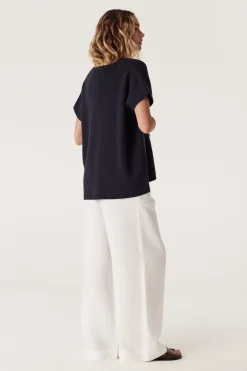 Flax V Neck Top - Navy
