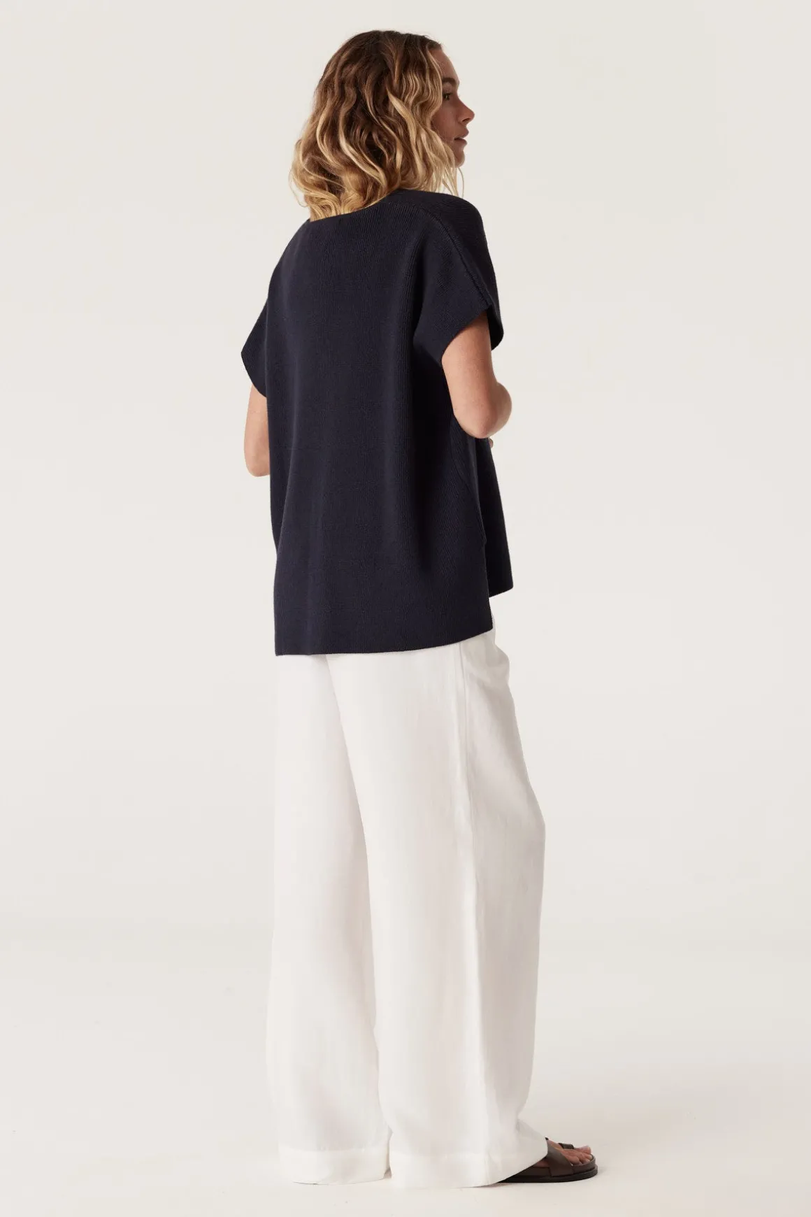 Flax V Neck Top - Navy