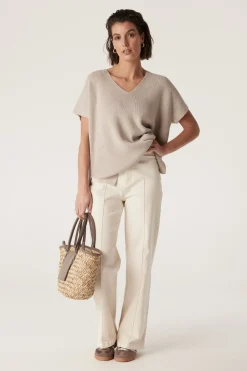 Flax V Neck Top - Oat