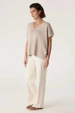 Flax V Neck Top - Oat