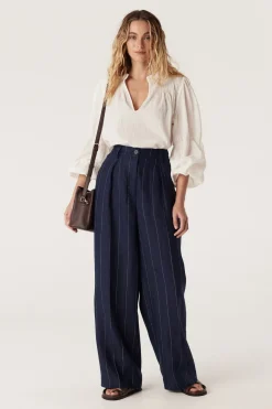 Freya Linen Pant - Navy Stripe