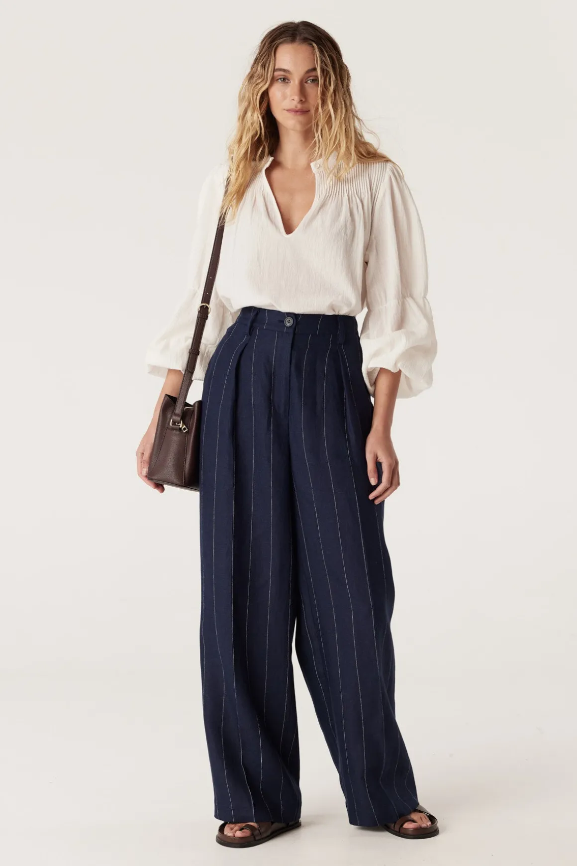 Freya Linen Pant - Navy Stripe