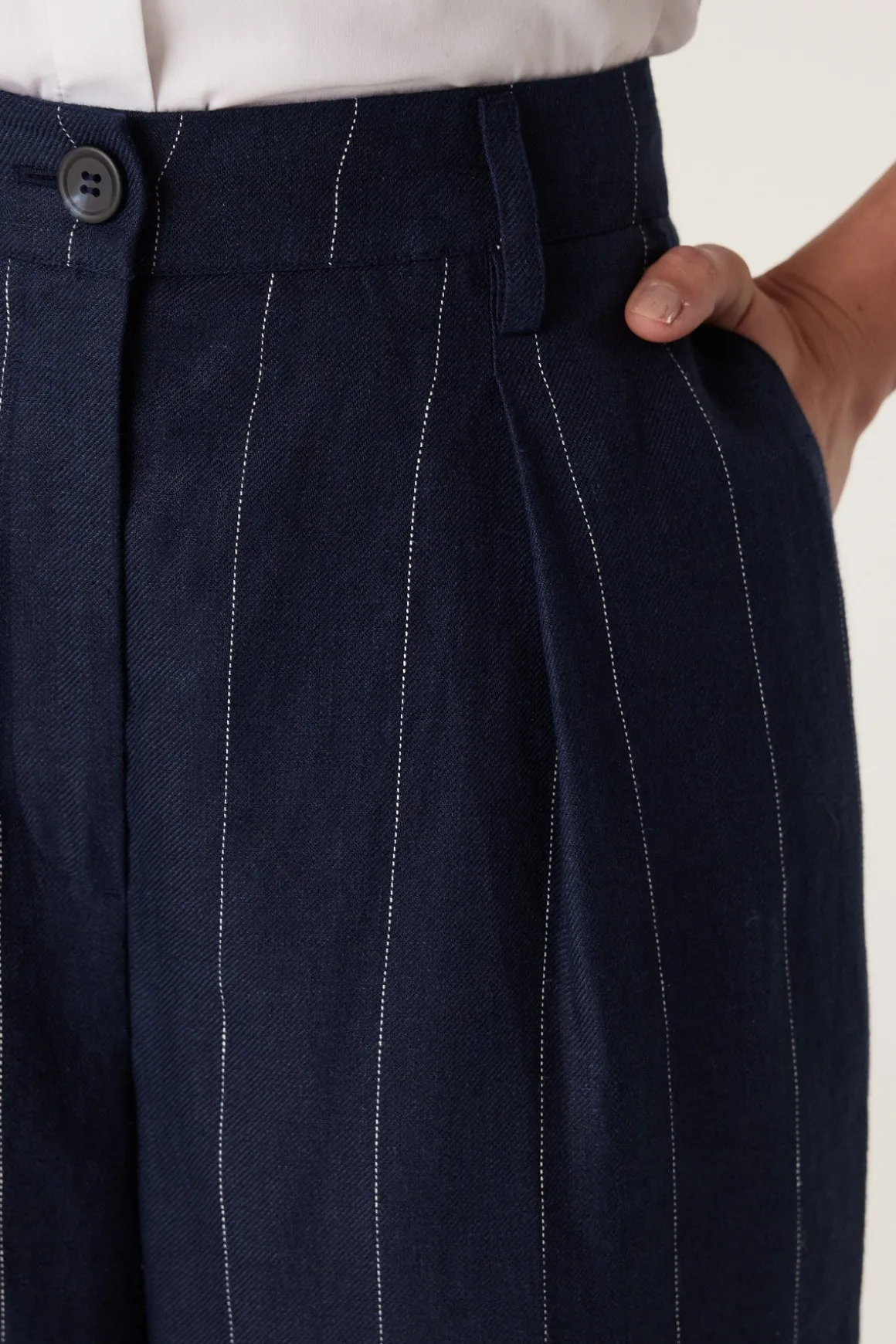 Freya Linen Pant - Navy Stripe