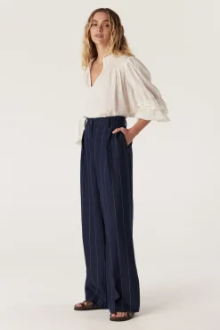 Freya Linen Pant - Navy Stripe