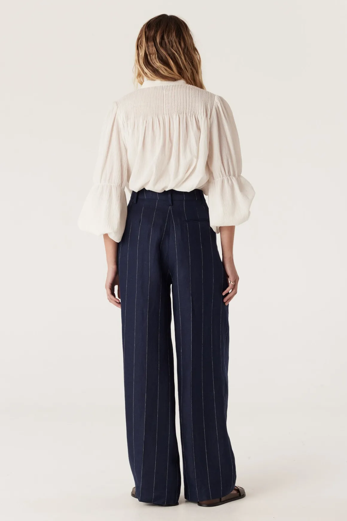 Freya Linen Pant - Navy Stripe