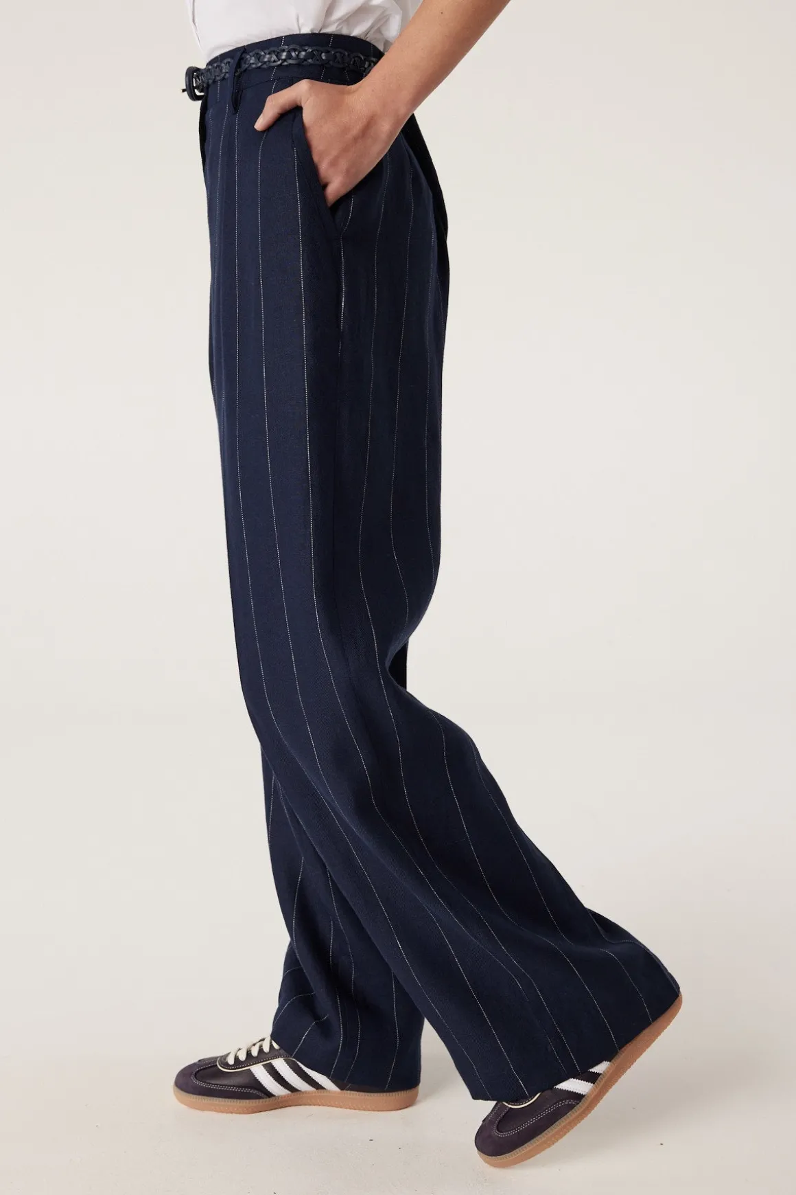 Freya Linen Pant - Navy Stripe