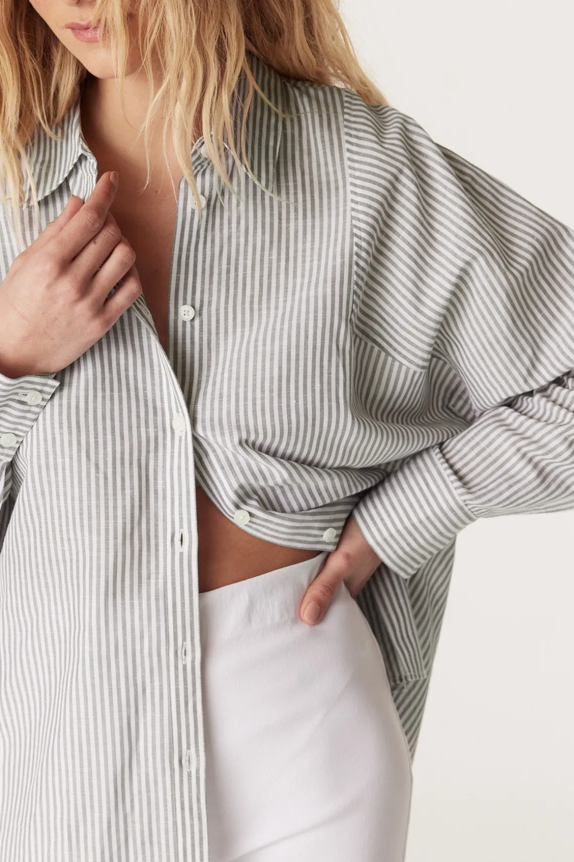Girlfriend Stripe Shirt - Sage Stripe