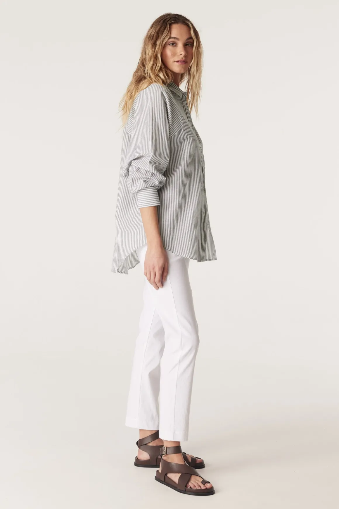 Girlfriend Stripe Shirt - Sage Stripe