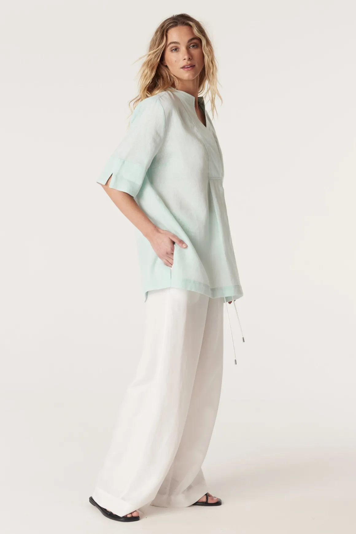 Hayward Linen Blouse - Seafoam