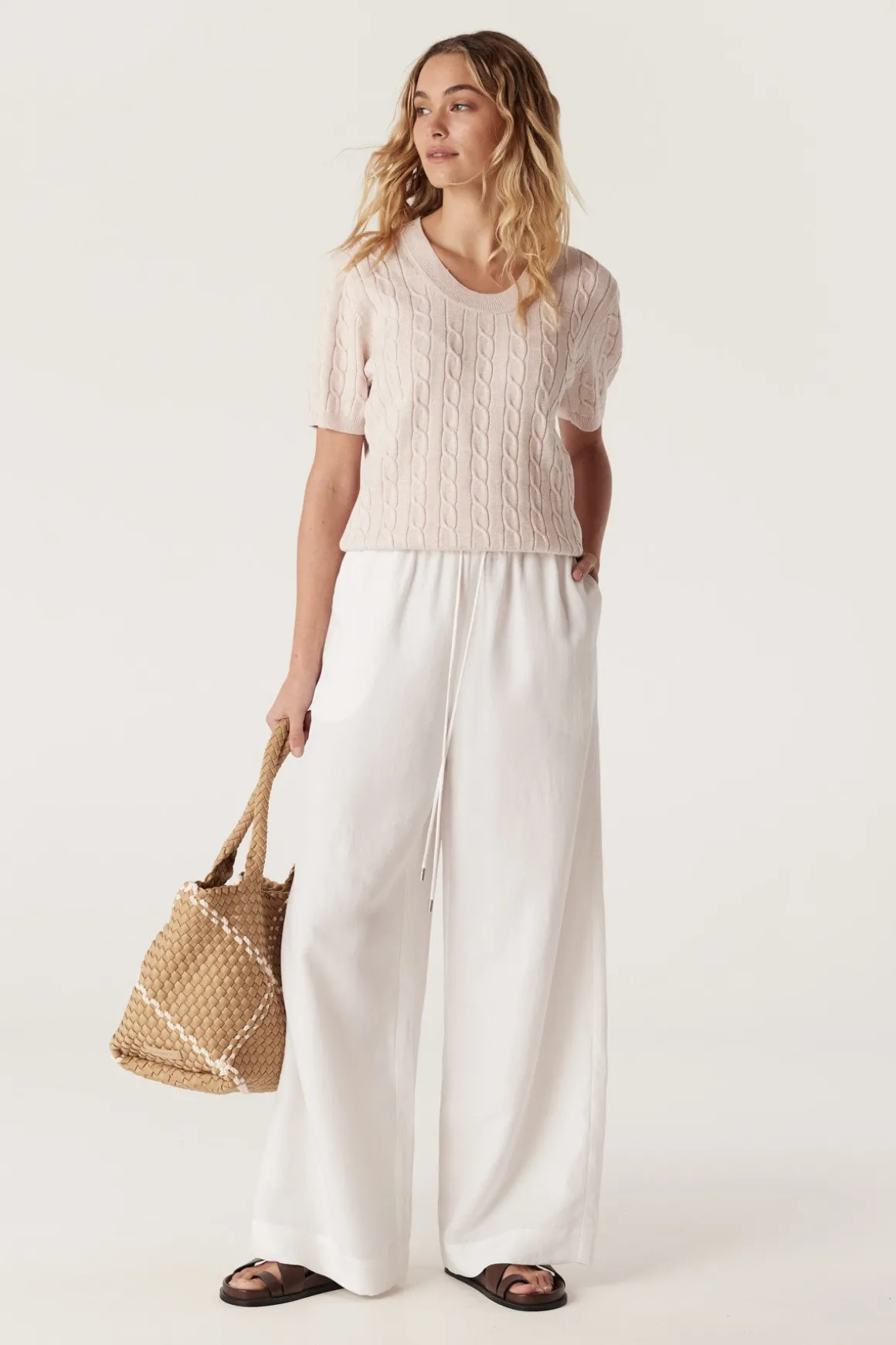 Heritage Cotton Cable Tee - Pale Pink