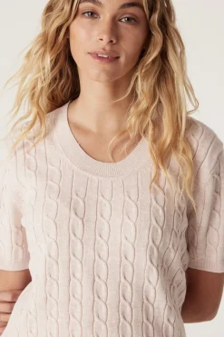 Heritage Cotton Cable Tee - Pale Pink