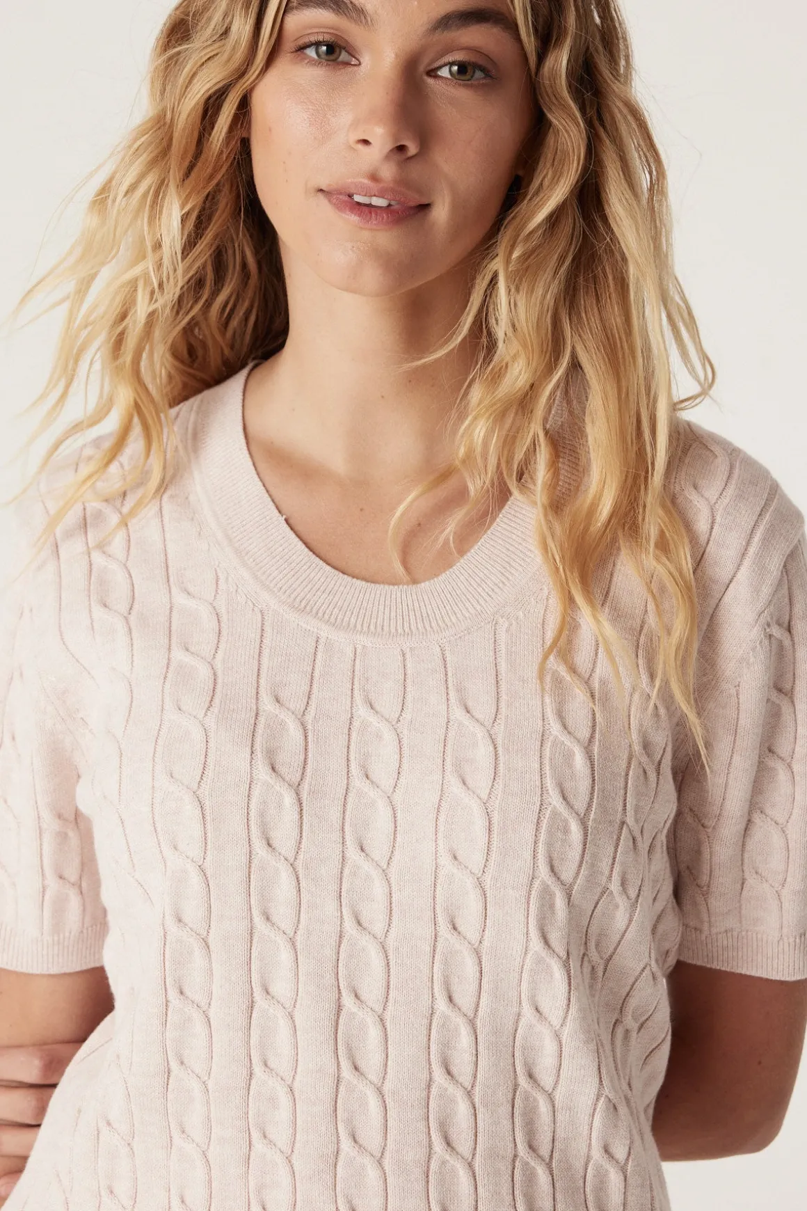 Heritage Cotton Cable Tee - Pale Pink