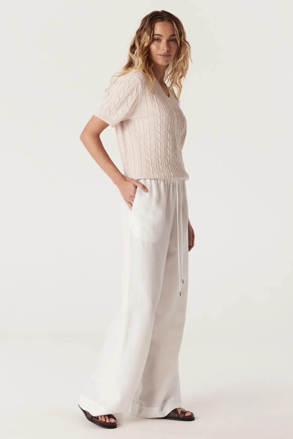 Heritage Cotton Cable Tee - Pale Pink